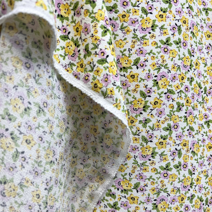 Buttercup Bliss Yellow White Floral Viscose Dressmaking Fabric Drape