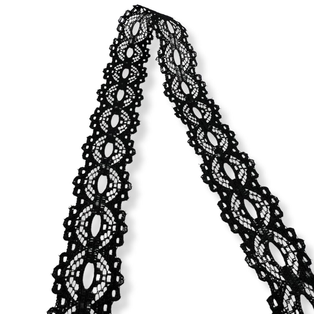 Button Hole Crochet Lace Ribbon Trim Black 23mm Wide Fold