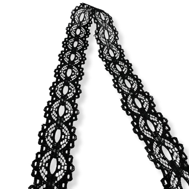 Button Hole Crochet Lace Ribbon Trim Black 23mm Wide Fold