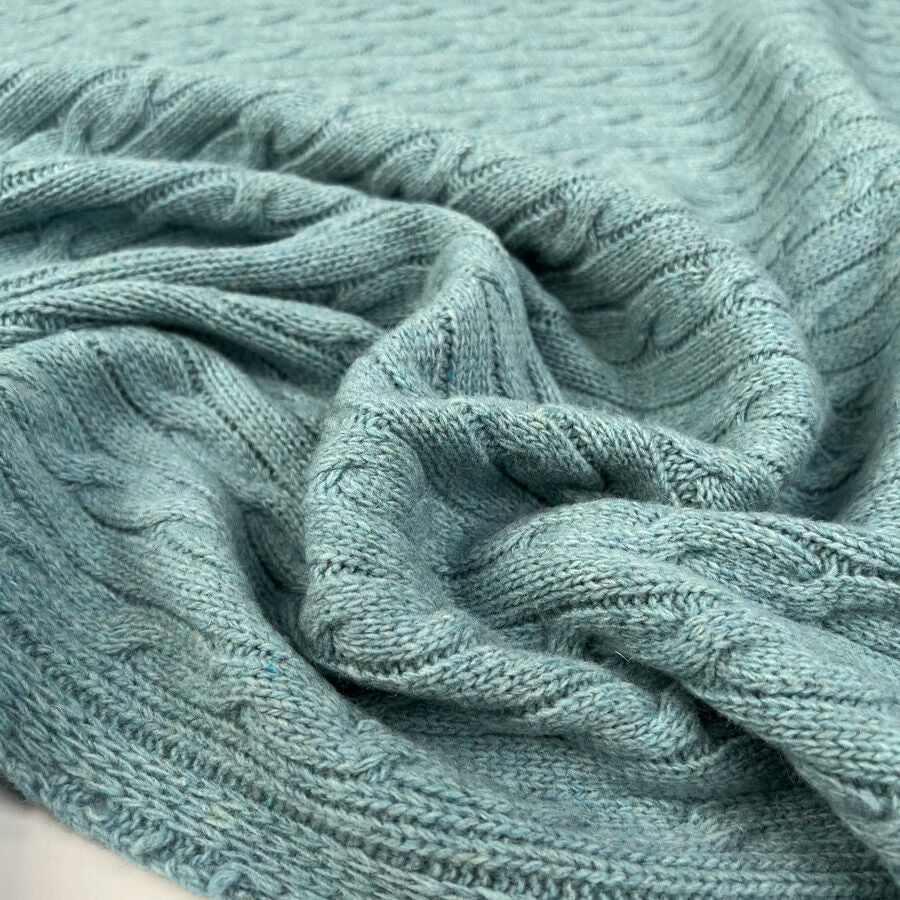 Cable Car Chunky Wool Aqua Blue Knitted Italian Lambswool Jumper Fabric