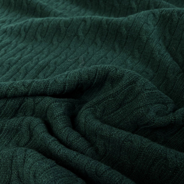Cable Car Chunky Wool Bottle Green Italian Knittted Lambswool Jumper Fabric