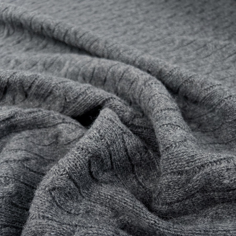 Cable Car Chunky Wool Charcoal Grey Knitted Italian Lambswool Jumper Fabric