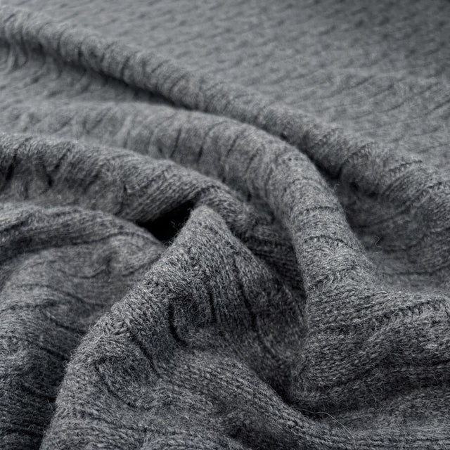 Cable Car Chunky Wool Charcoal Grey Knitted Italian Lambswool Jumper Fabric