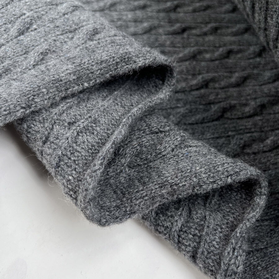 Cable Car Chunky Wool Charcoal Grey Knitted Italian Lambswool Jumper Fabric Fold