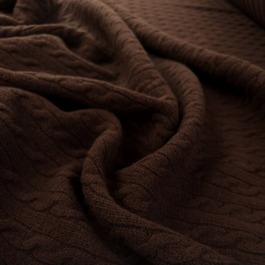 Cable Car Chunky Wool Chocolate Brown Italian Knittted Lambswool Jumper Fabric