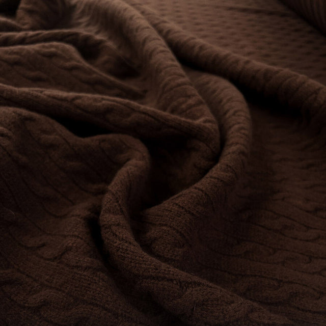 Cable Car Chunky Wool Chocolate Brown Italian Knittted Lambswool Jumper Fabric