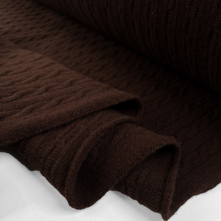 Cable Car Chunky Wool Chocolate Brown Italian Knittted Lambswool Jumper Fabric Fold