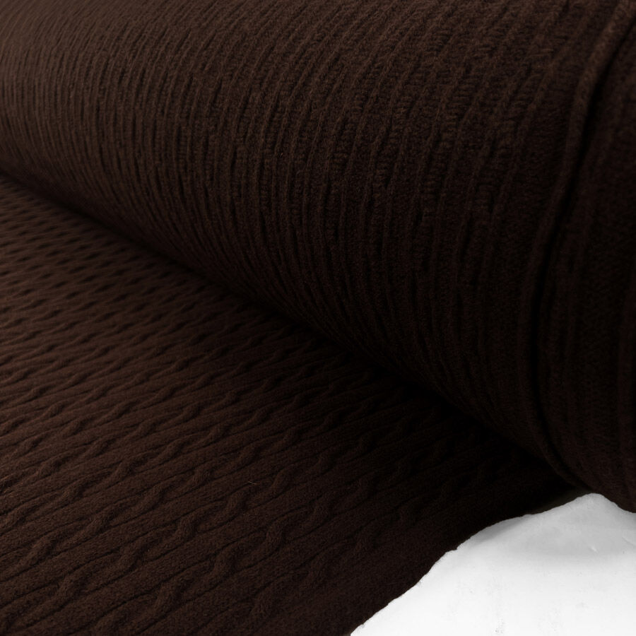 Cable Car Chunky Wool Chocolate Brown Italian Knittted Lambswool Jumper Fabric Roll