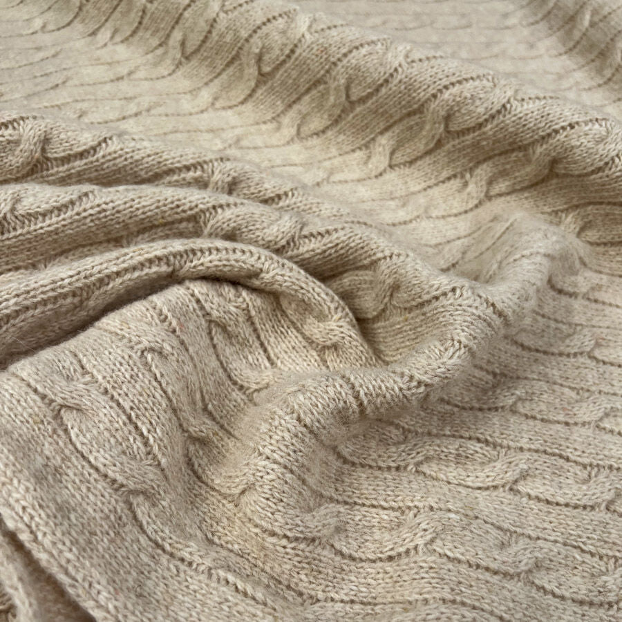 Cable Car Chunky Wool Oat Knitted Italian Lambswool Jumper Fabric