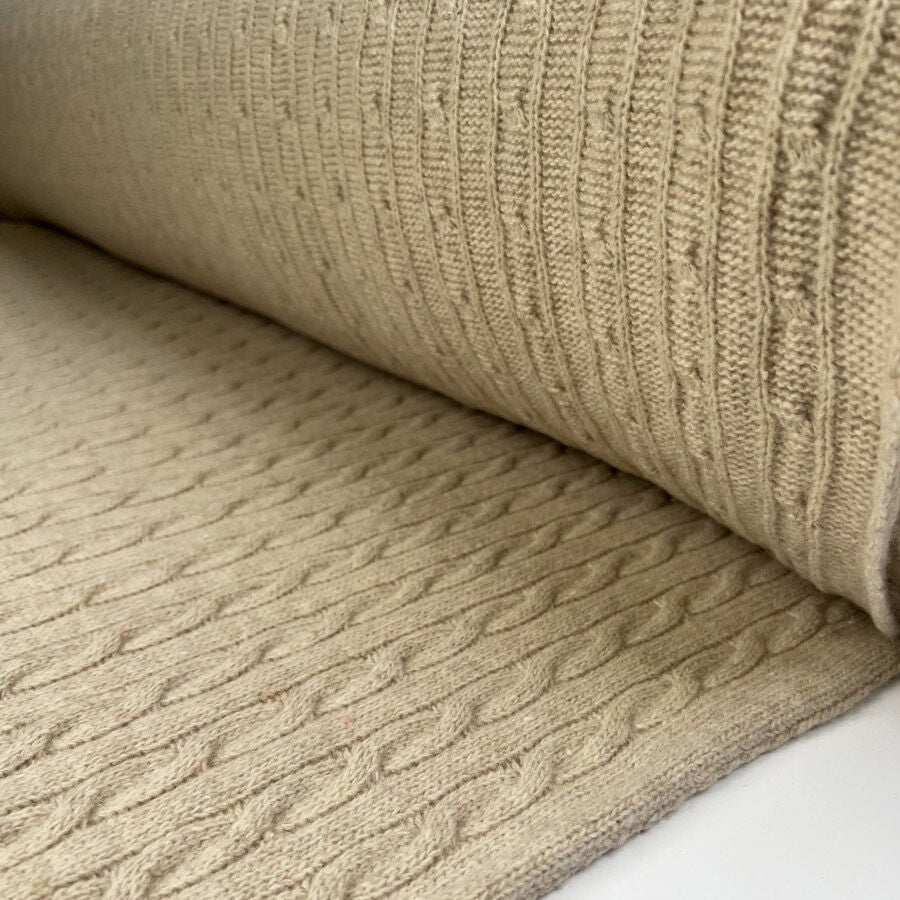 Cable Car Chunky Wool Oat Knitted Italian Lambswool Jumper Fabric Roll