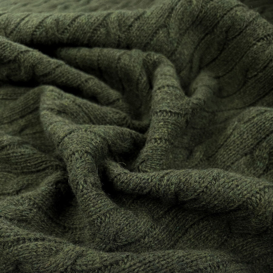 Cable Car Chunky Wool Olive Green Knitted Italian Lambswool Jumper Fabric