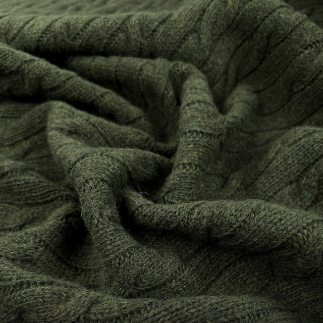 Cable Car Chunky Wool Olive Green Knitted Italian Lambswool Jumper Fabric