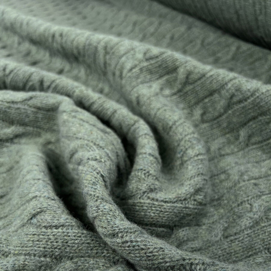 Cable Car Chunky Wool Sea Green Knitted Italian Lambswool Jumper Fabric