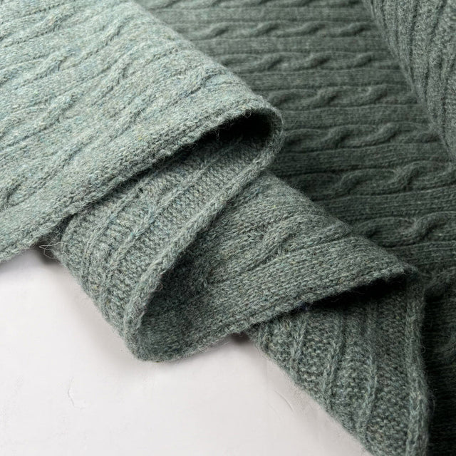 Cable Car Chunky Wool Sea Green Knitted Italian Lambswool Jumper Fabric Fold