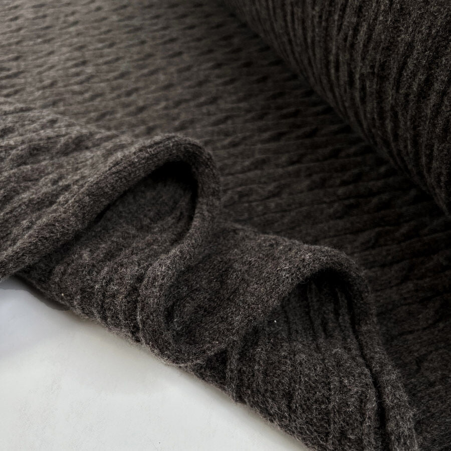 Cable Car Chunky Wool Slate Grey Italian Knittted Lambswool Jumper Fabric Fold