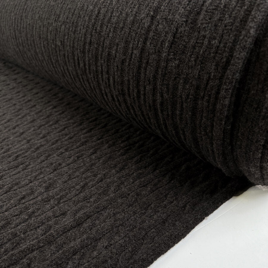 Cable Car Chunky Wool Slate Grey Italian Knittted Lambswool Jumper Fabric Roll