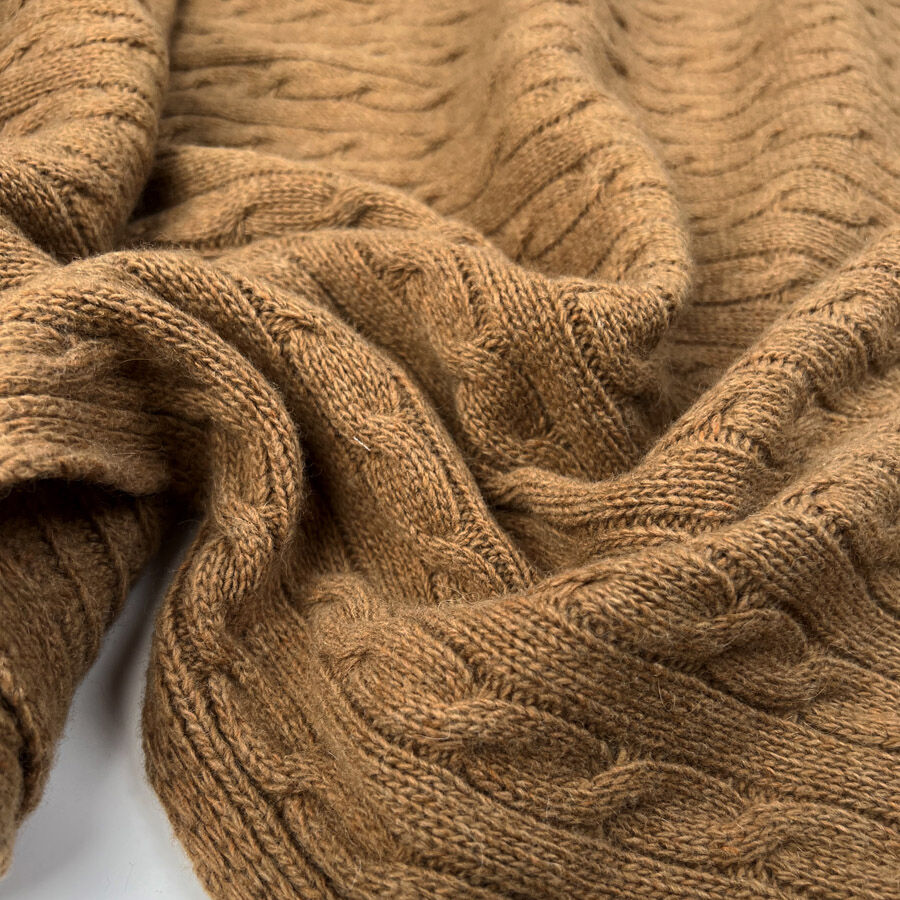 Cable Car Chunky Wool Tan Brown Knitted Italian Lambswool Jumper Fabric
