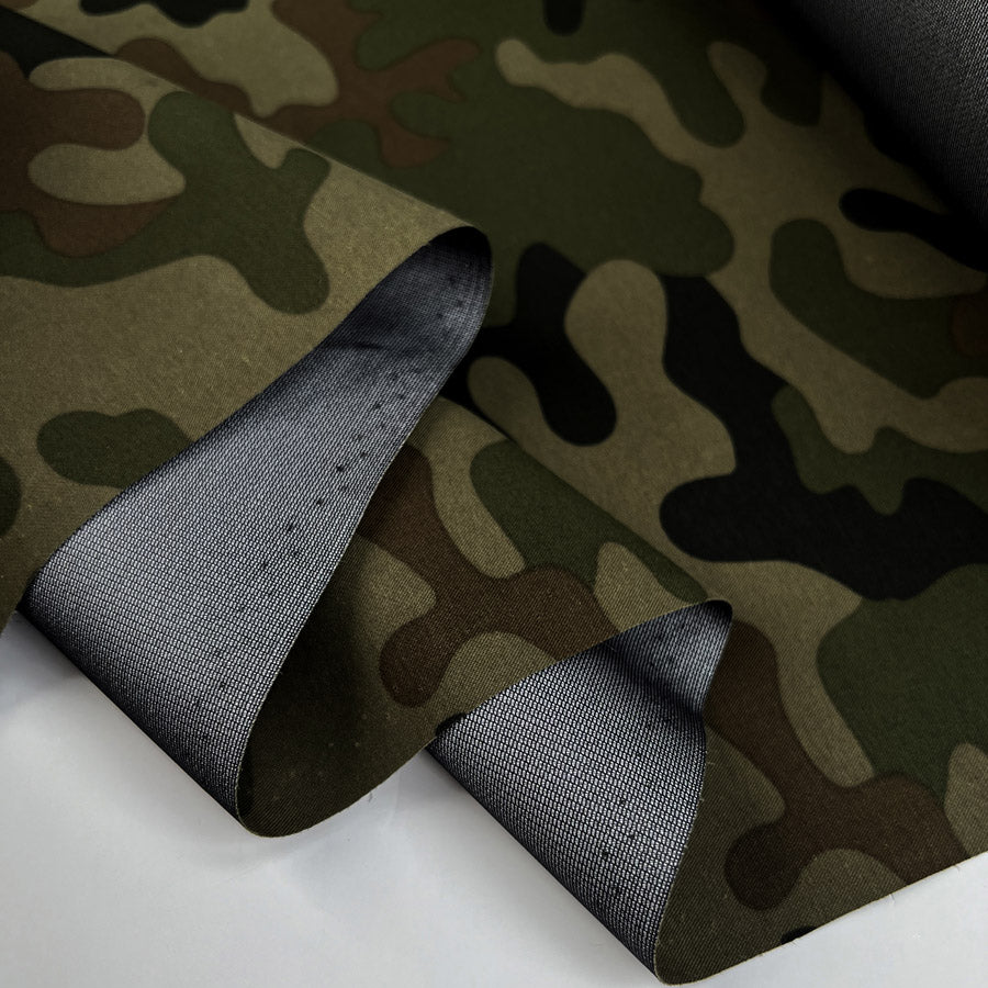 Camo Shield Army Green Brown Water Resistant Nylon Coating Fabric Fold