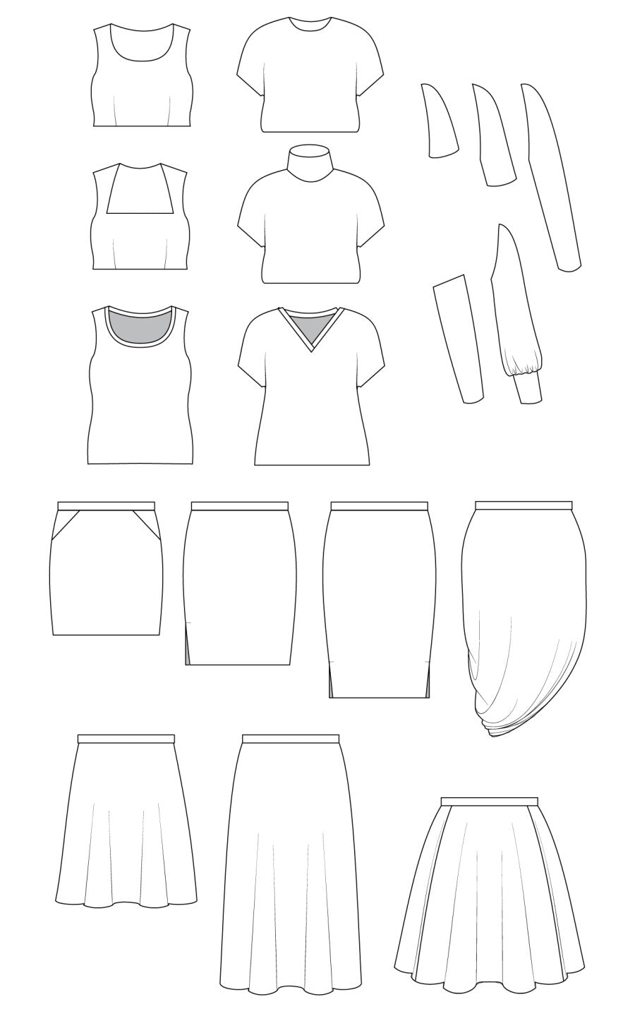 Cashmerette grafton dress top skirt mix match pack sketch