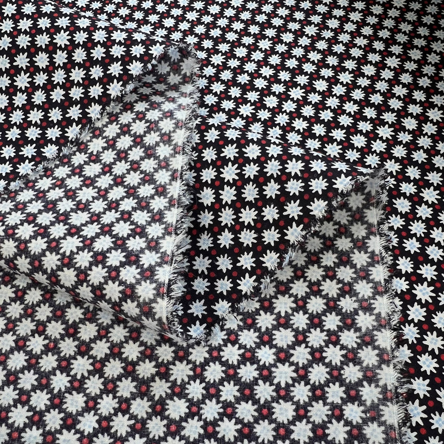 Cassia Black Red Floral Pattern Cotton Dress Fabric Fold