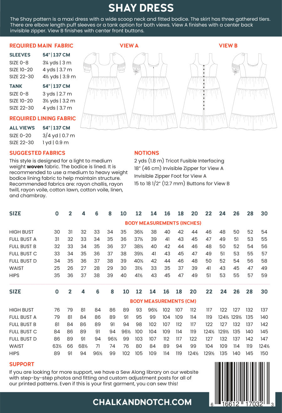 Chalk And Notch Patterns Shay Dress Pattern Back Cover