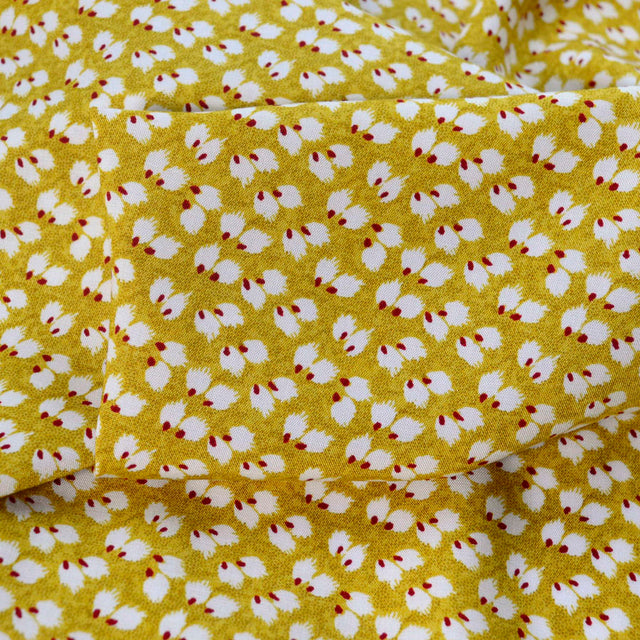 Challis Mustard Leaf Viscose Challis Lightweight Dress Fabric Close Up Fabric Photo