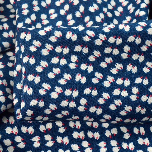 Challis Navy Leaf Viscose Challis Lightweight Dress Fabric Close Up Fabric Photo