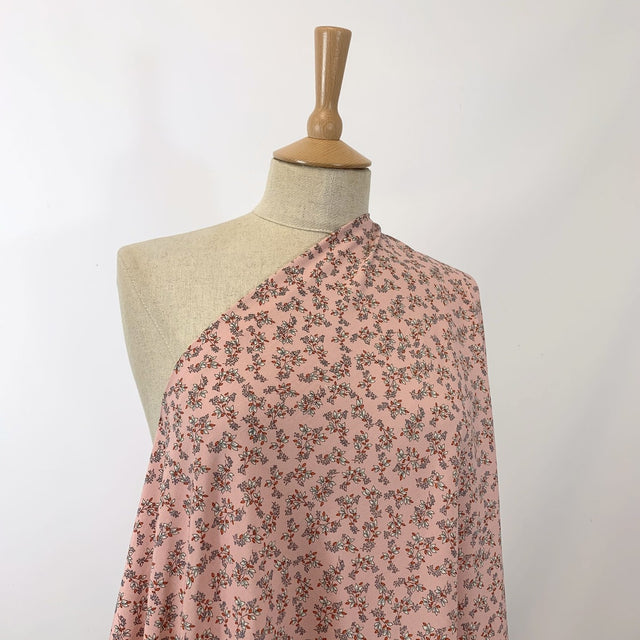 Challis Sacha Pink Soft Viscose Dress Fabric Mint Floral Neck