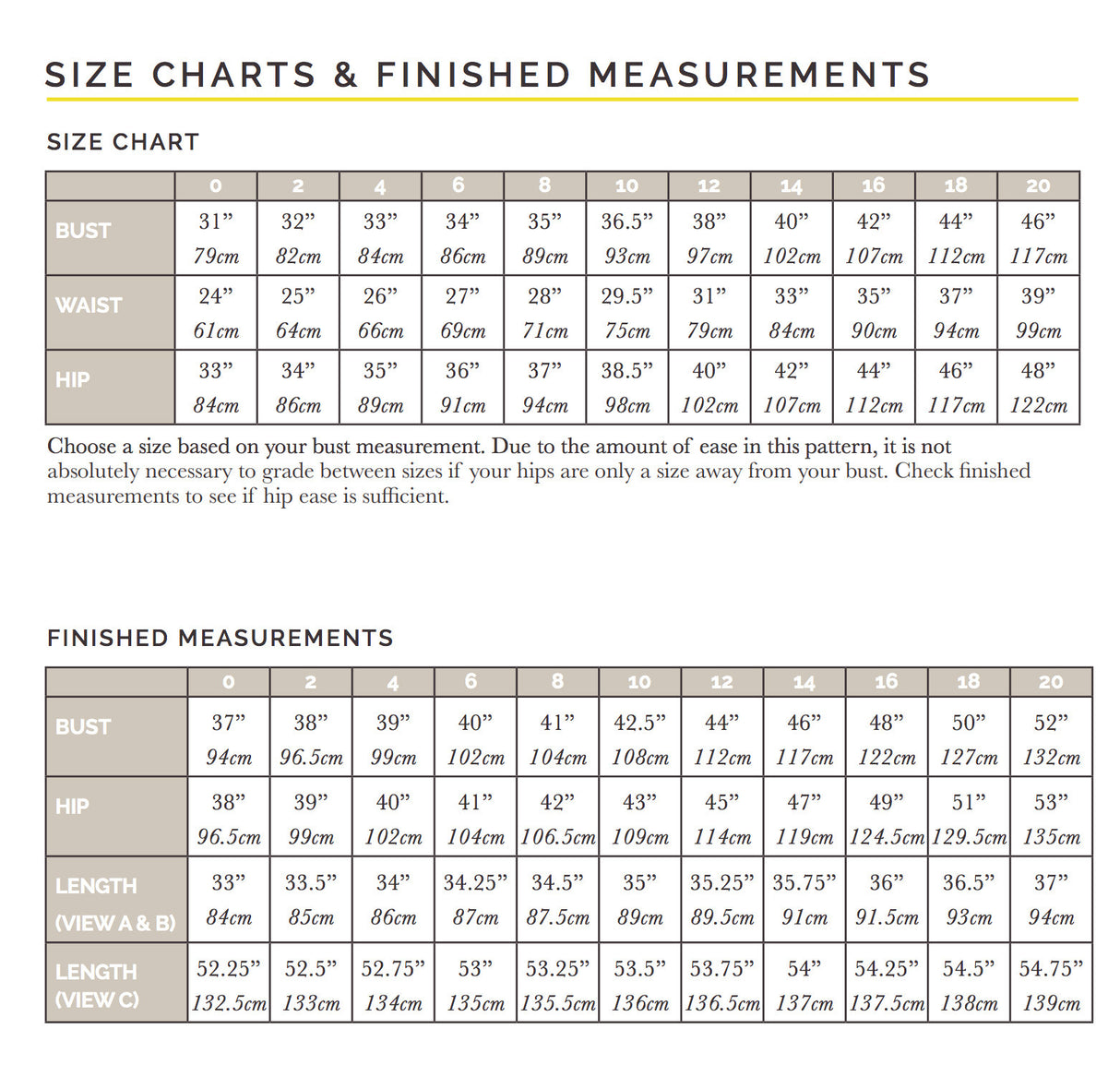 Charlie caftan size chart