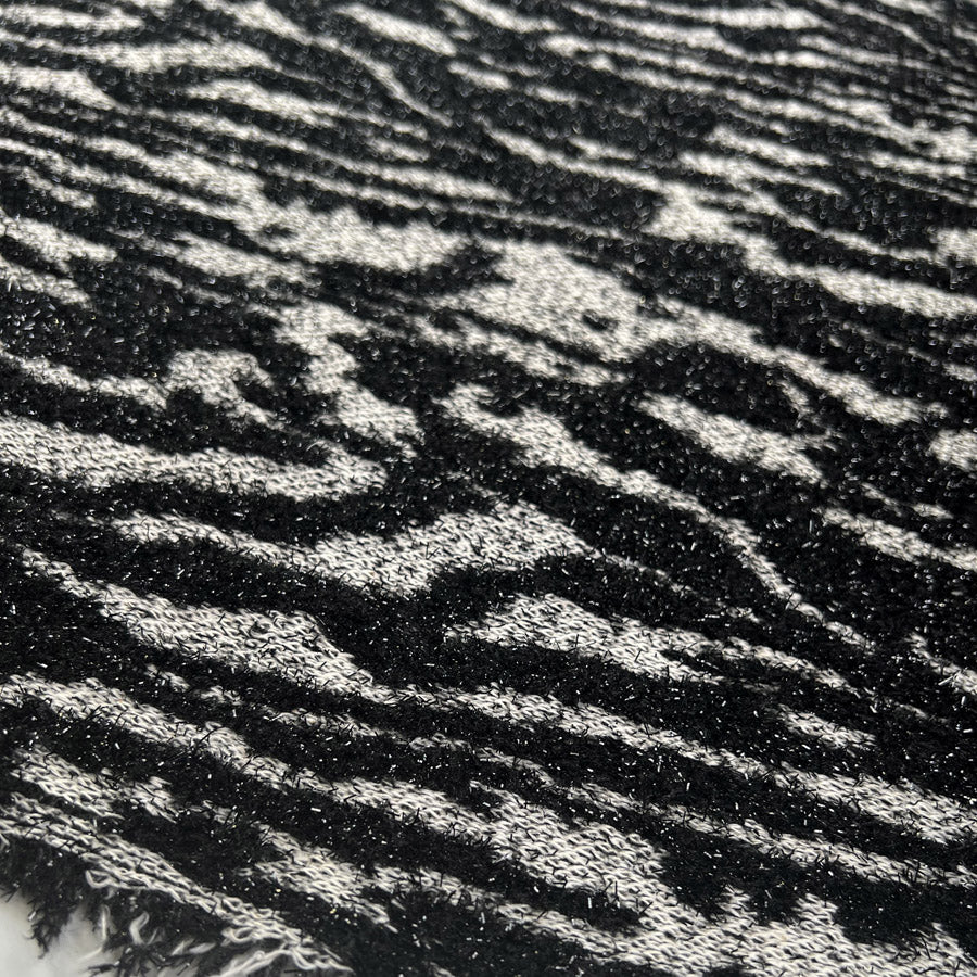 Charme Ex Designer Italian Black Grey Viscose Polyester Chunky Knit Abstract Coating Fabric
