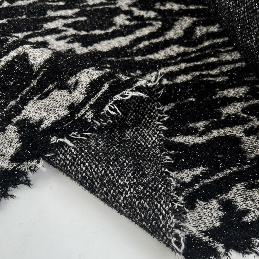 Charme Ex Designer Italian Black Grey Viscose Polyester Chunky Knit Abstract Coating Fabric Fold