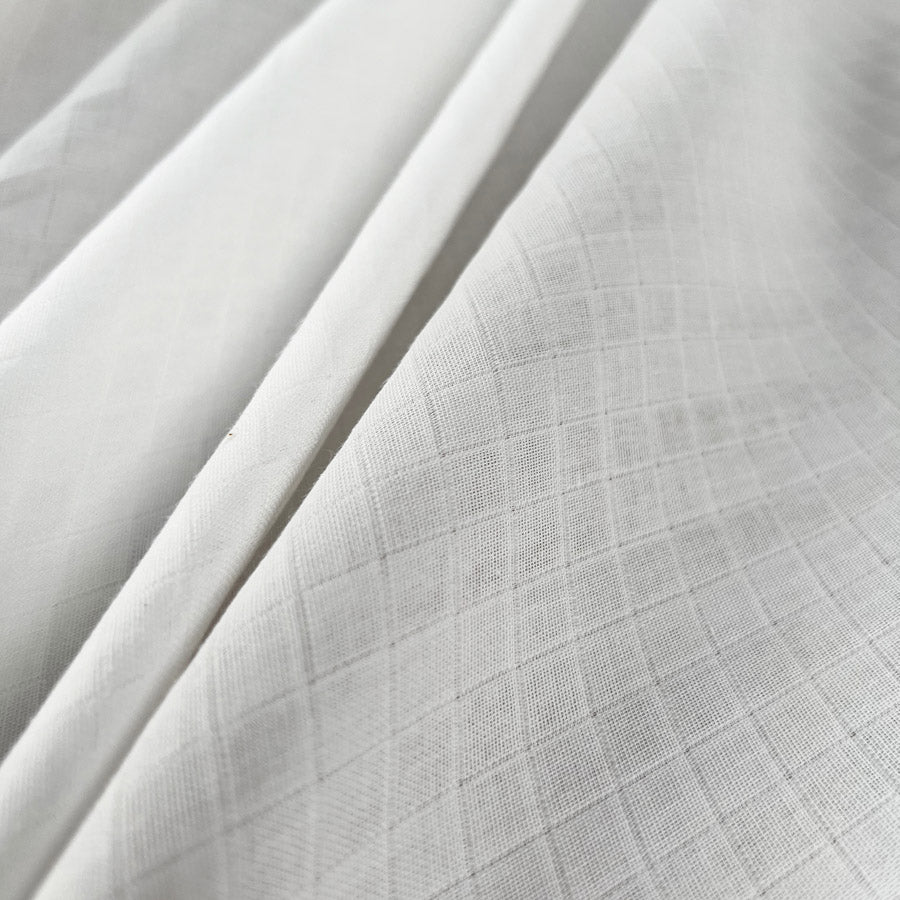 Checked Flat Double Gauze White Jacquard Woven Cotton Dress Fabric