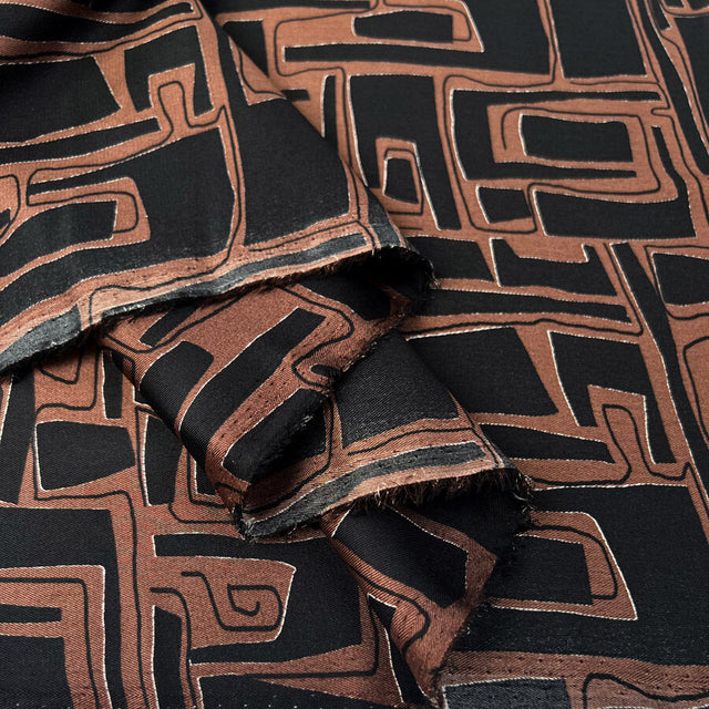 Chestnut Satin Black Brown Geometric Abstract Polyester Dress Fabric Fold