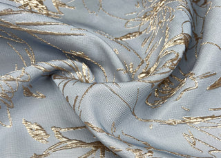 Chloe Pale Blue Rose Gold Polyester Metallic Lurex Jacquard Brocade Floral Woven Dress Fabric