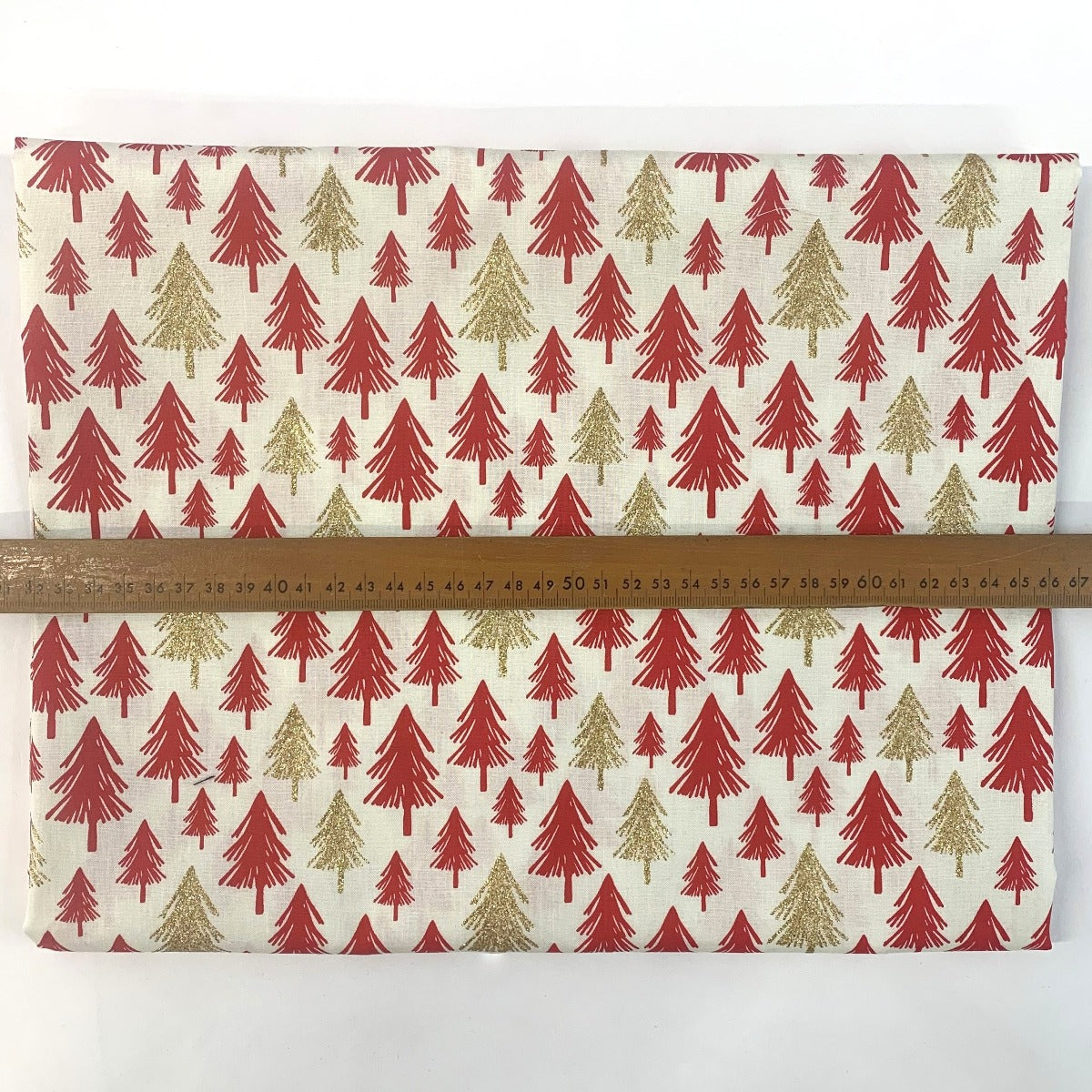 Christmas Cottons Glitter Trees Ivory Red Gold Scale