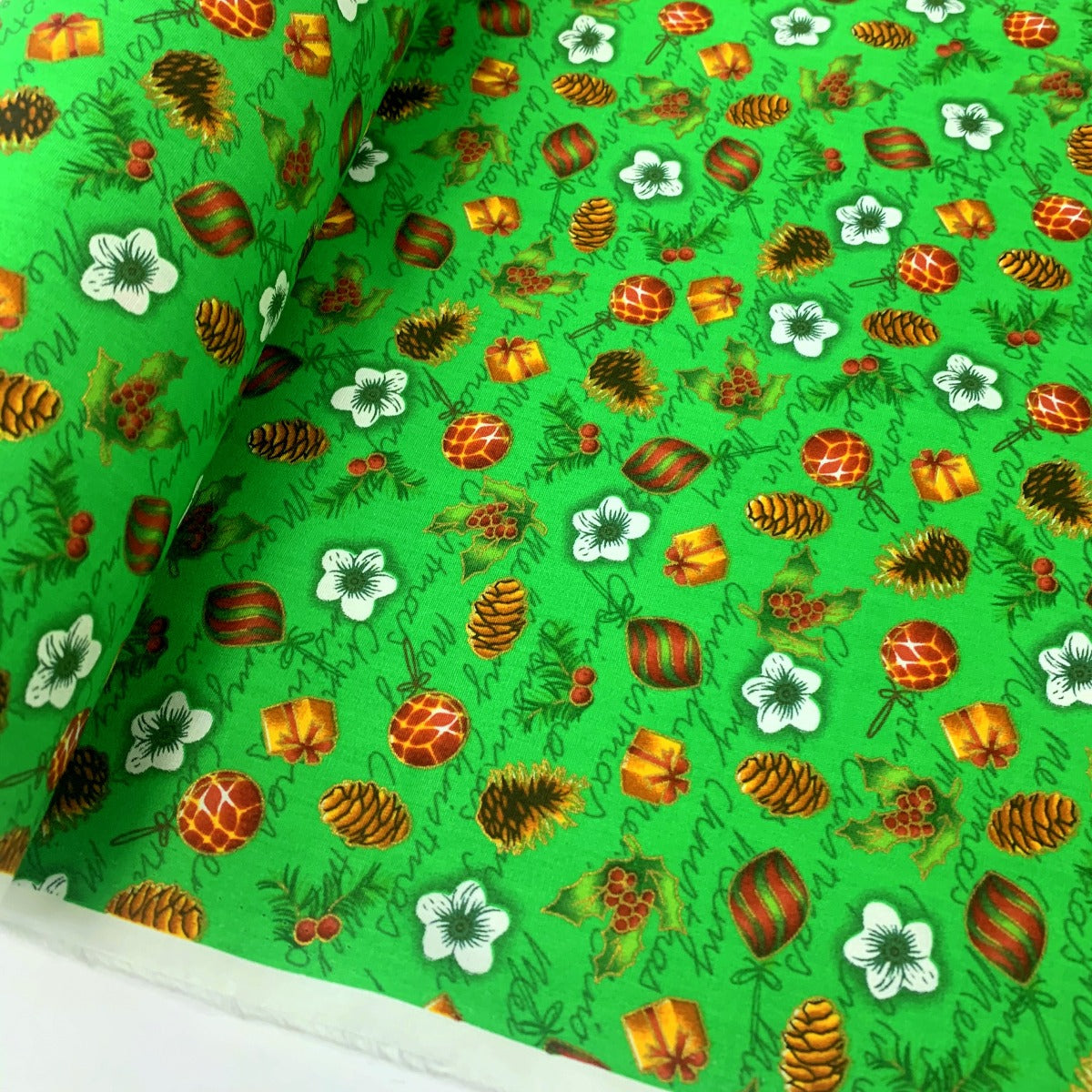 Christmas Green Acorn Cotton Christmas Fabric R