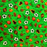 Christmas Green Acorn Cotton Christmas Fabric S