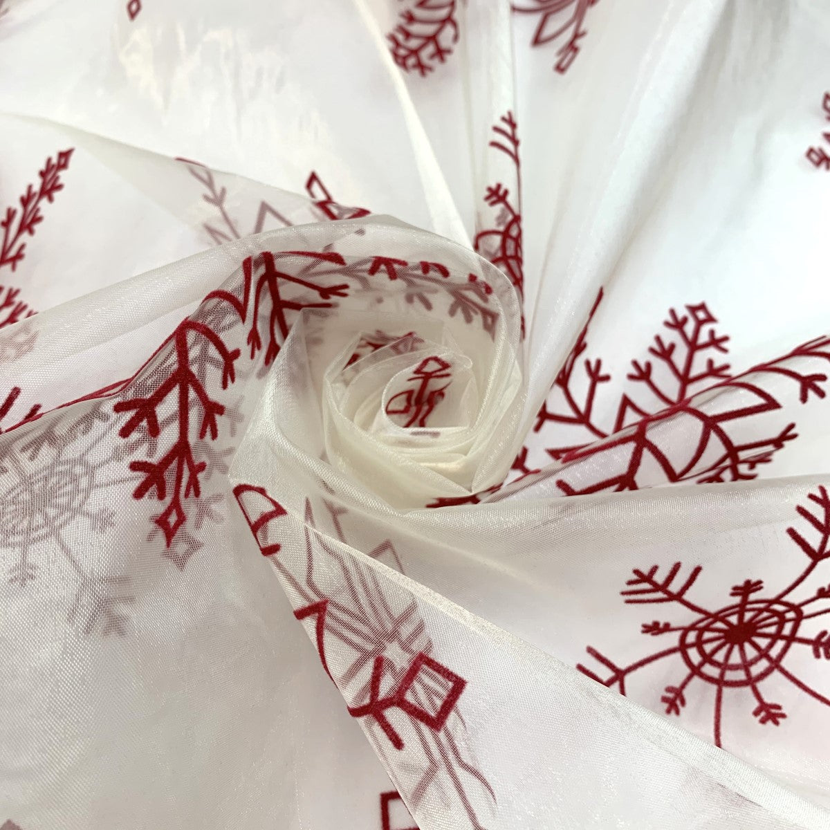 Christmas Organza Flock Snowflakes Ivory Organza Christmas Fabric Close Up Texture Fabric Photo Custom