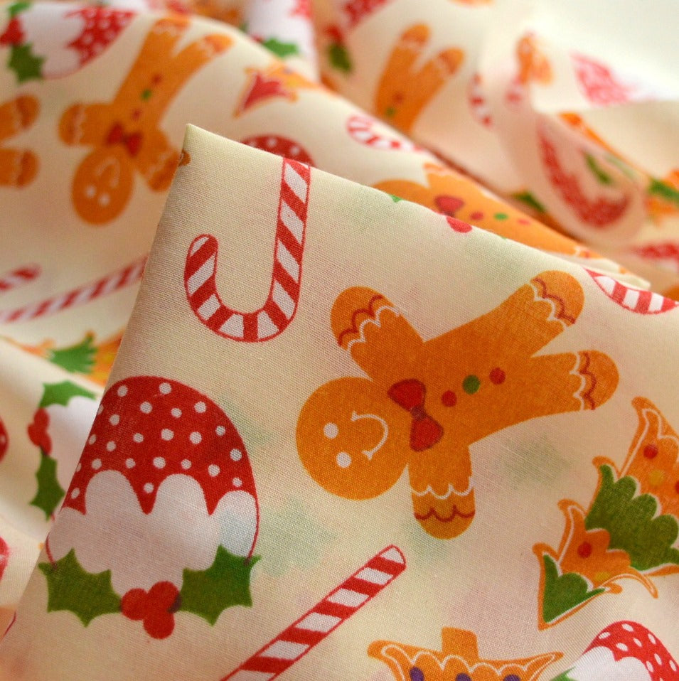 Christmas Poly Cotton Gingerbread Man Gingerbread Man Cookies Cream Polycotton Fabric Cu