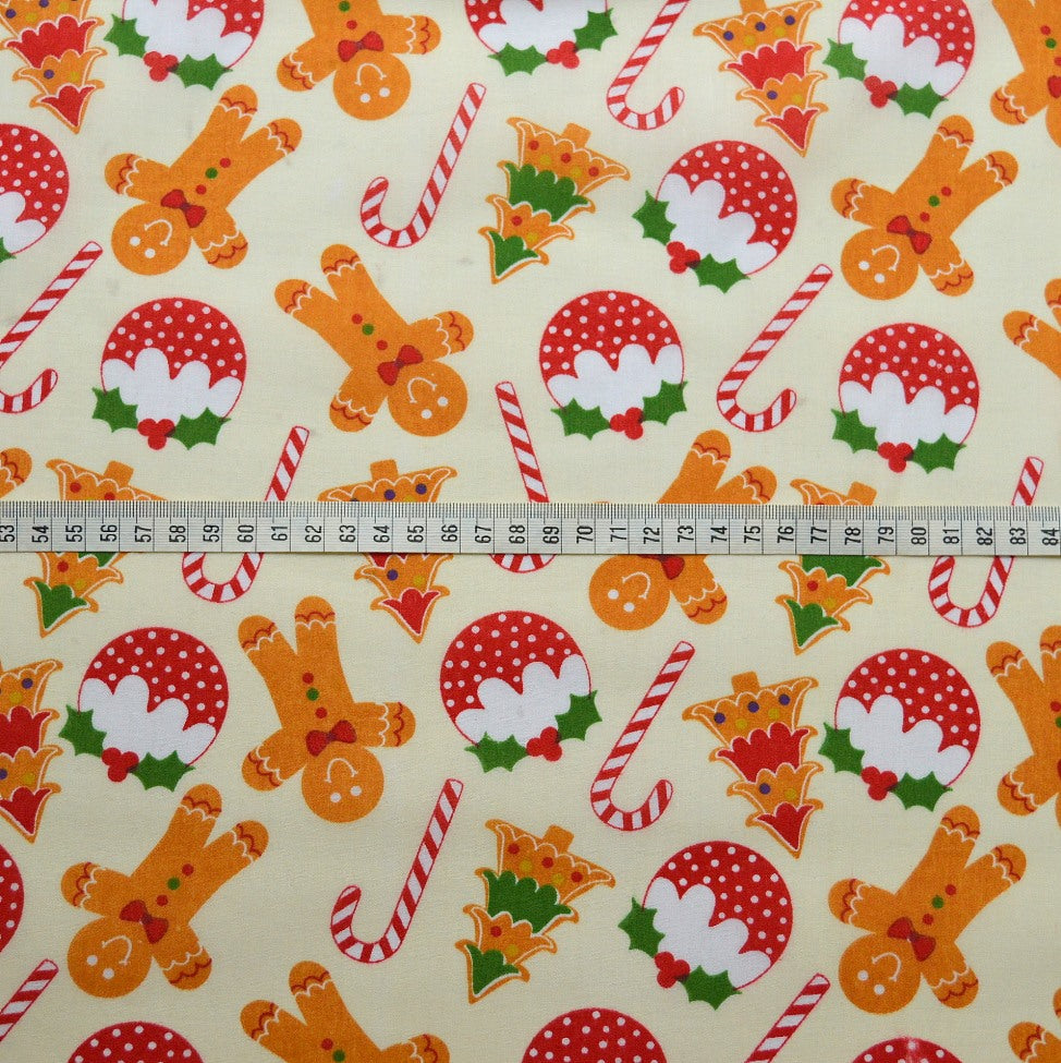 Christmas Poly Cotton Gingerbread Man Gingerbread Man Cookies Cream Polycotton Fabric S