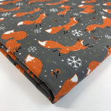 Christmas Polycotton Festive Fox Grey Fold