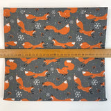 Christmas Polycotton Festive Fox Grey Scale
