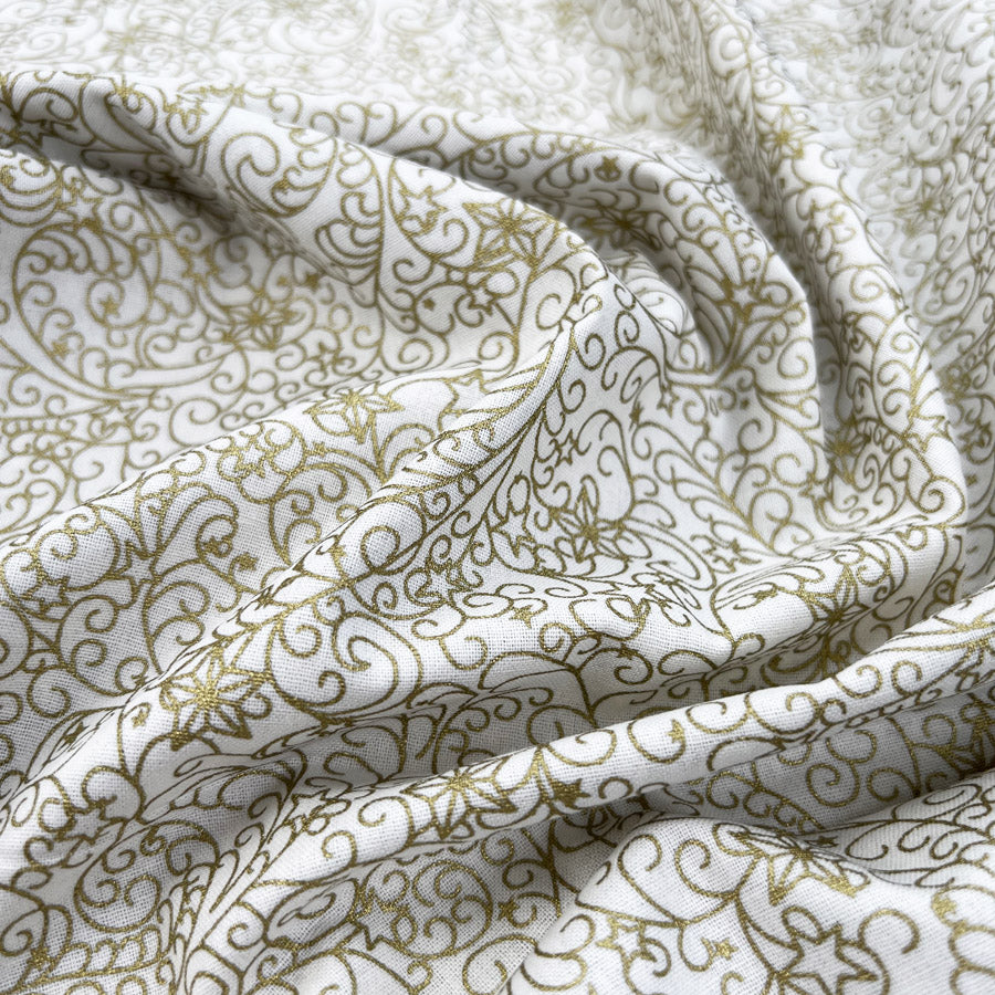 Christmas Cotton Eve Cream Gold Abstract Print Craft Fabric Cu Ec1935C4 1B5F 4A38 B53E Ce3F6Bc33B75