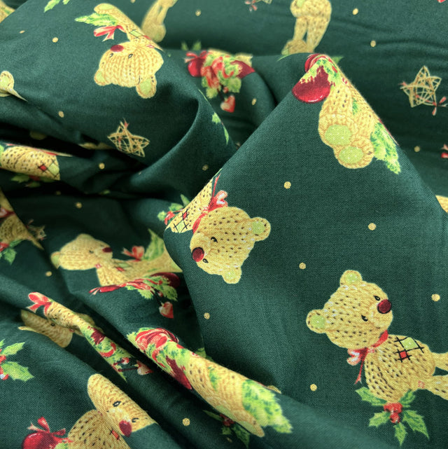 Christmas Cotton Fabric Craft Shirting Cc Festive Ted Green