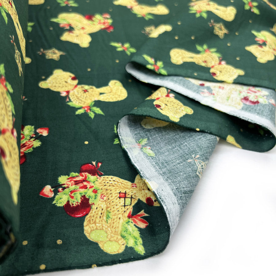 Christmas Cotton Fabric Craft Shirting Cc Festive Ted Green Roll