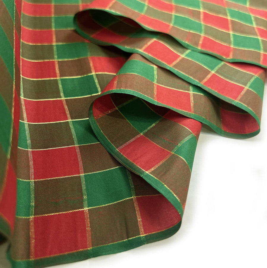 Christmas Craft Fabric Polyester Metallic Green Check Gold Taffeta Gingham Sparkle Fold