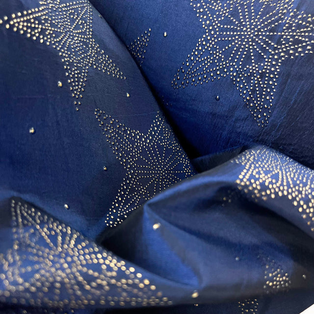 Christmas Craft Fabric Polyester Metallic Taffeta Star Studded Blue