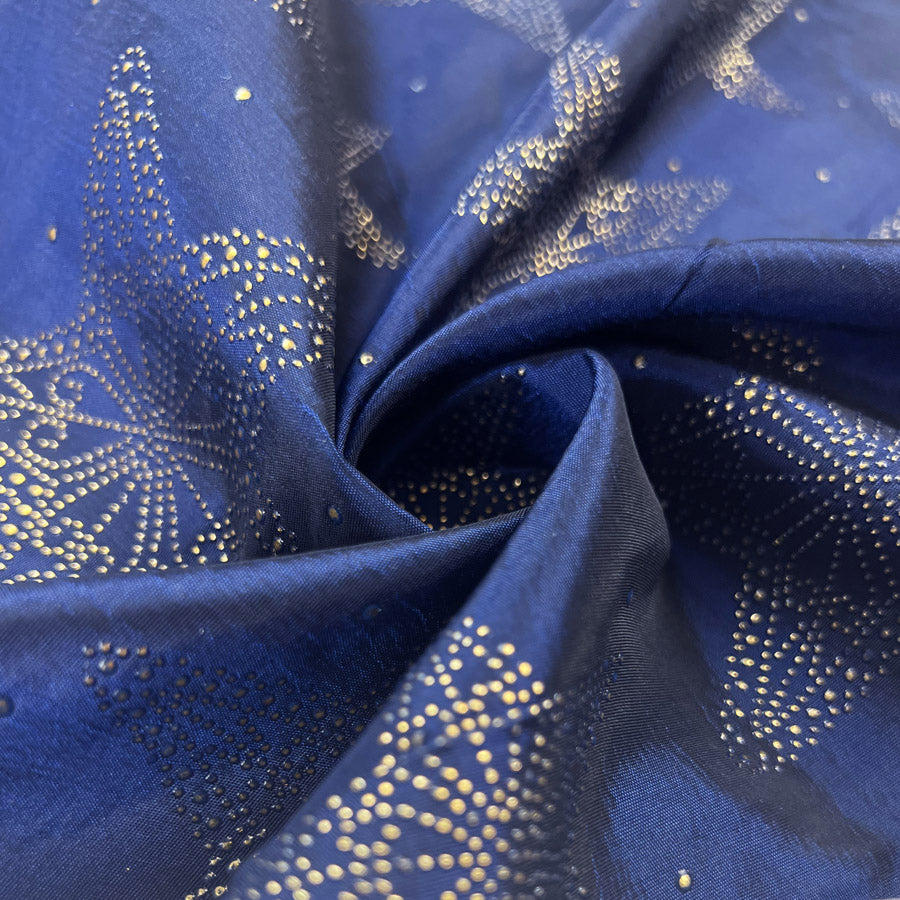 Christmas Craft Fabric Polyester Metallic Taffeta Star Studded Blue Twist
