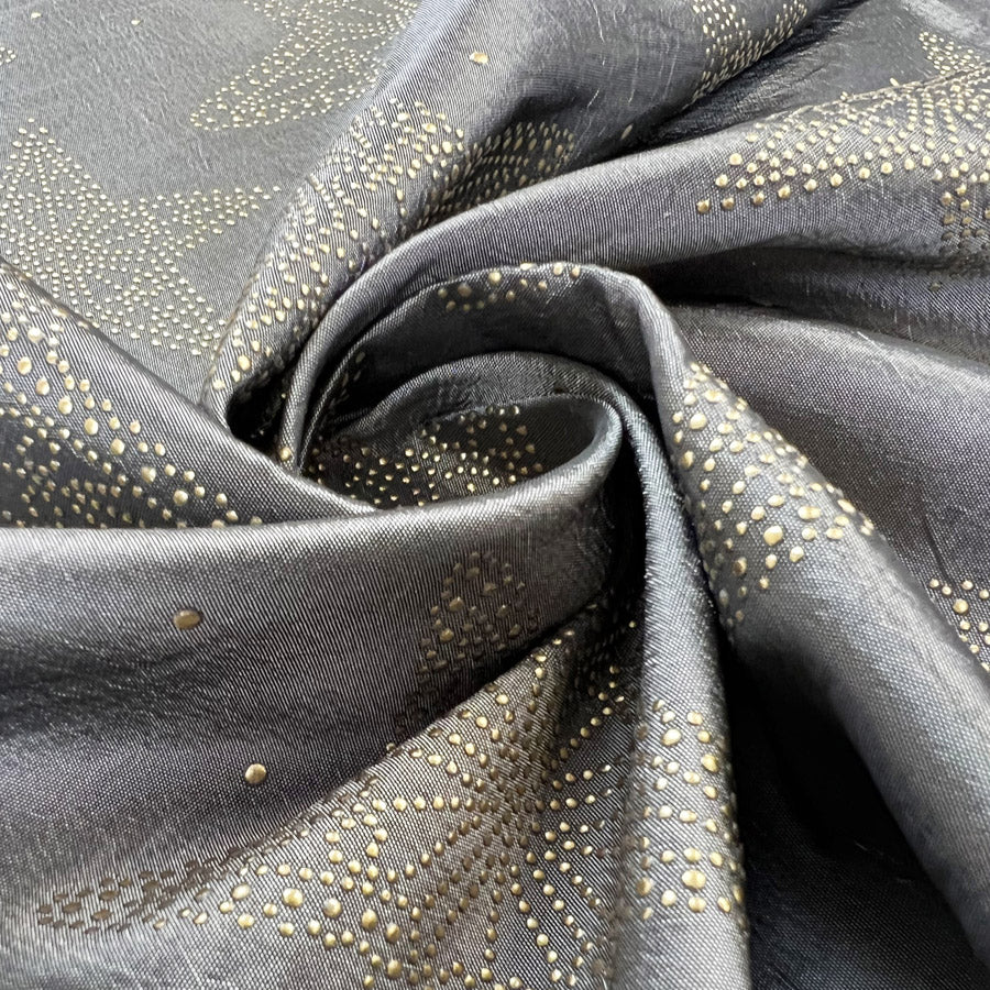 Christmas Craft Fabric Polyester Metallic Taffeta Star Studded Silver Twist