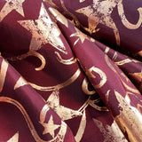 Christmas Craft Fabric Polyester Red Gold Stars Taffeta Festive Wine Cu2